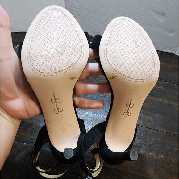 Jessica‎ Simpson silver ankle strap rosettes floral heels sandals size 9.5 - Picture 7 of 9